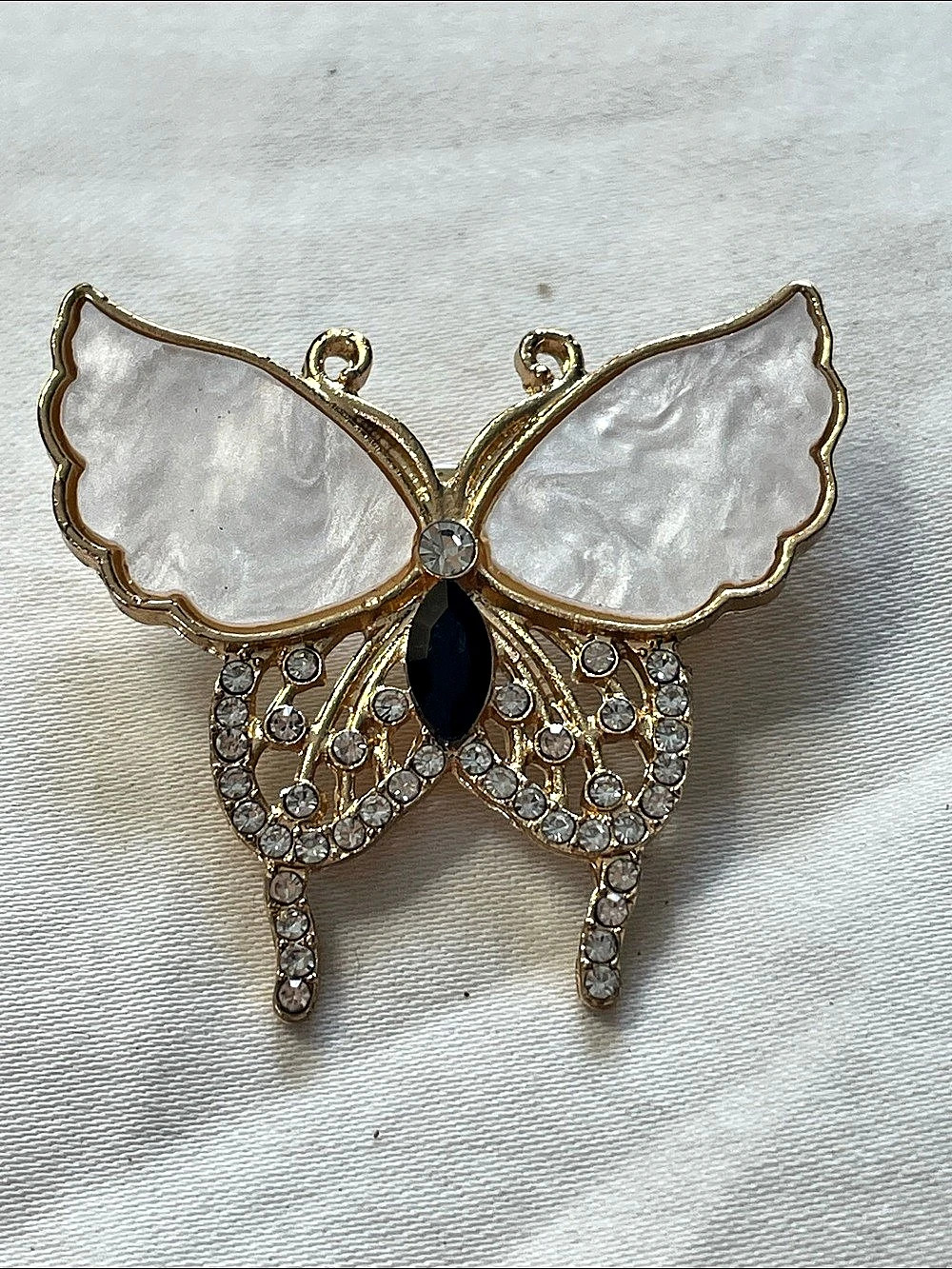 Butterfly Brooch in Gold & White 1.5”x1.5” Like New